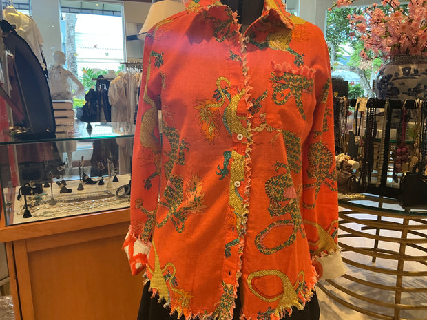 DIZZY LIZZIE CAPE COD TUNIC ORANGE WITH DRAGON PRINT 4949-R954