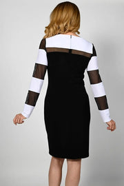 Frank Lyman Black and White Dress with Mesh Inserts Style # 236021