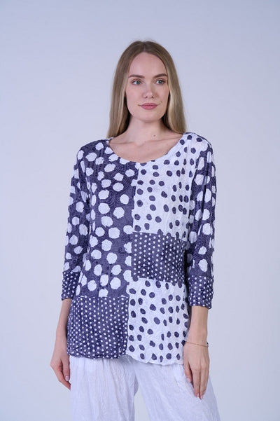 SHANA NAVY WHITE POLKA DOT TOP