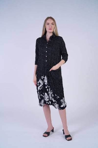 SHANA BLACK AND WHITE POLKA DOT DRESS WITH POCKET