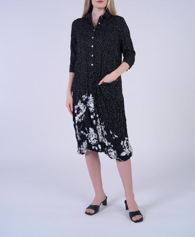 SHANA BLACK AND WHITE POLKA DOT DRESS WITH POCKET