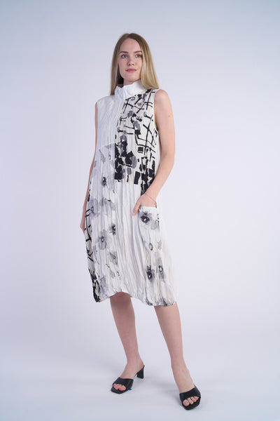 SHANA SLEEVELESS HIGH NECK BLACK AND WHITE DRESS