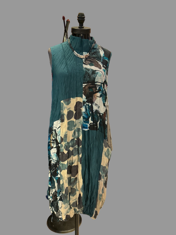 SHANA TEAL MOCK NECK DRESS