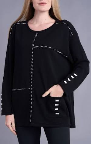 SHANA BLACK WITH WHITE STITCHES SWEATER