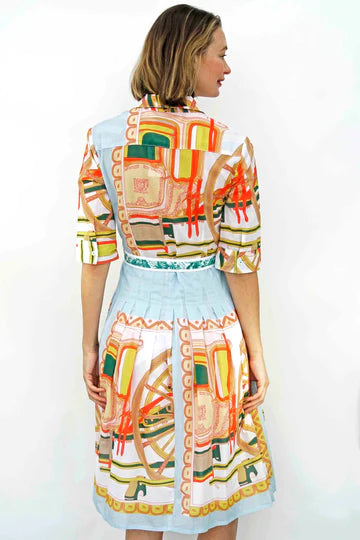Dizzy Lizzie Mrs Maisel Orange and Aqua Print Dress Style # 663-R161HF