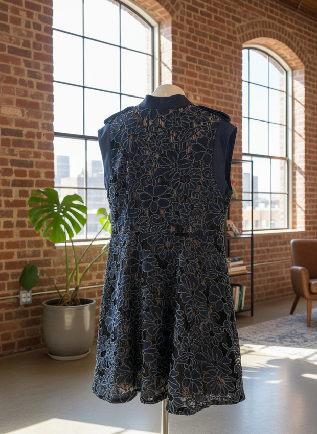 ELPPIS DENIM AND FLORAL LACE DRESS