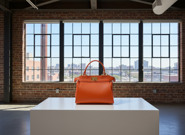 GERMAN FUENTES ORANGE LEATHER SATCHEL HANDBAG