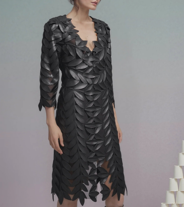 ELLYNDALE FAUX LEATHER LEAVES LONG JACKET