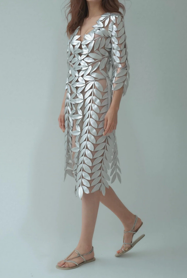 ELLYNDALE FAUX LEATHER LEAVES LONG JACKET