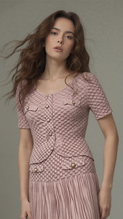 ELLYNDALE pleated Chanel look mock jacket  top with buttons Pink O/S