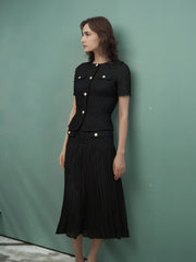 ELLYNDALE Pleated Chanel look mock pockets skirt Black O/S