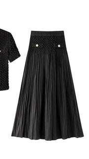 ELLYNDALE Pleated Chanel look mock pockets skirt Black O/S