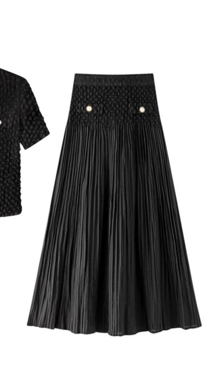 ELLYNDALE Pleated Chanel look mock pockets skirt Black O/S