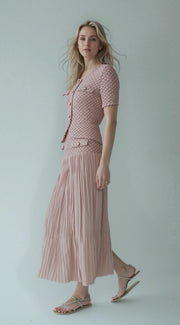 ELLYNDALE Pleated Chanel look mock pockets skirt Pink O/S