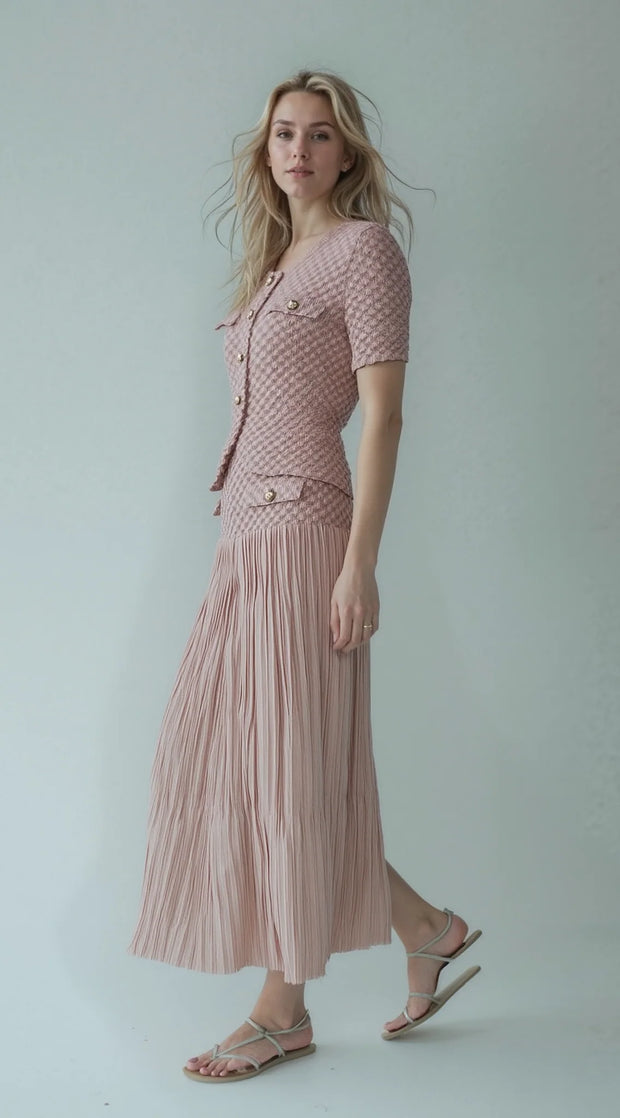 ELLYNDALE Pleated Chanel look mock pockets skirt Pink O/S