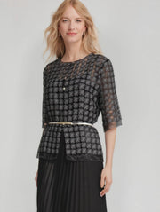 ELLYNDALE Short Lace Organza Shirt with 3/4 sleeves Black