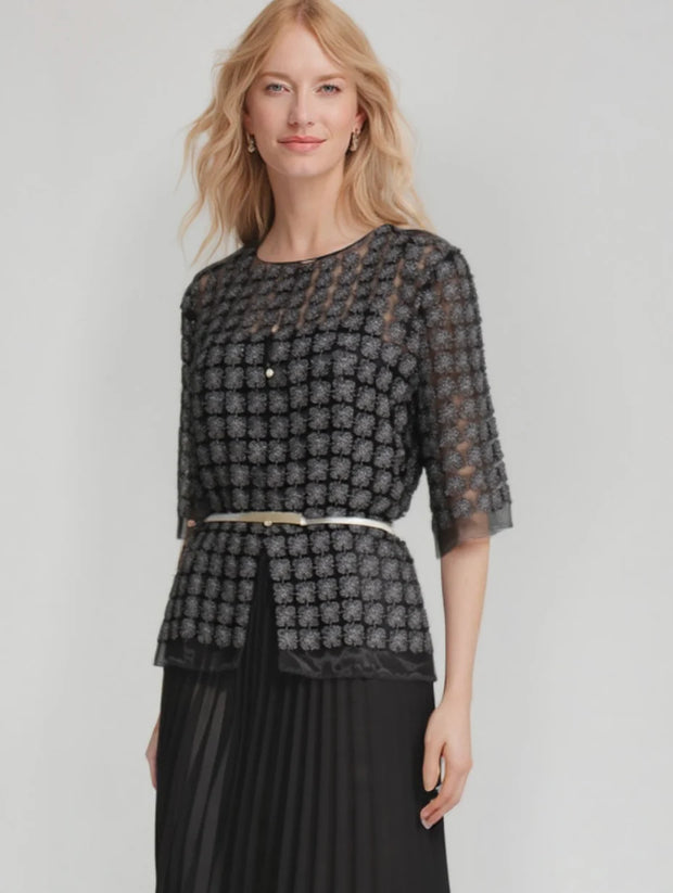 ELLYNDALE Short Lace Organza Shirt with 3/4 sleeves Black