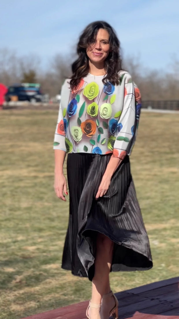 ELLYNDALE Pleating Crushed Sateen Skirt Black O/S