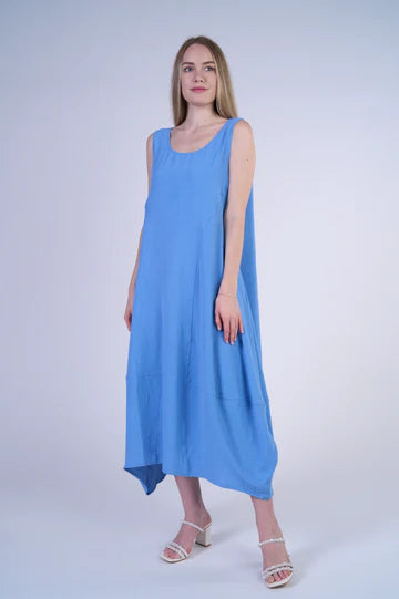 SHANA SLEEVELESS BLUE DRESS WITH POCKETS