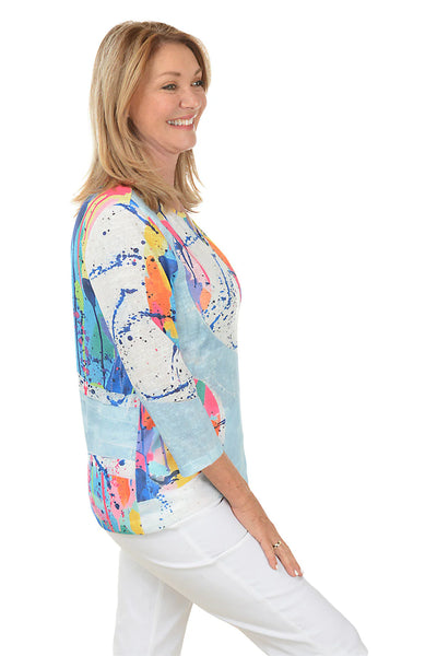 SHANA BLUE SPLATTER TOP