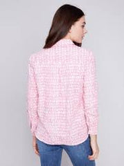 Charlie B Long Sleeve Pink and White Print Blouse