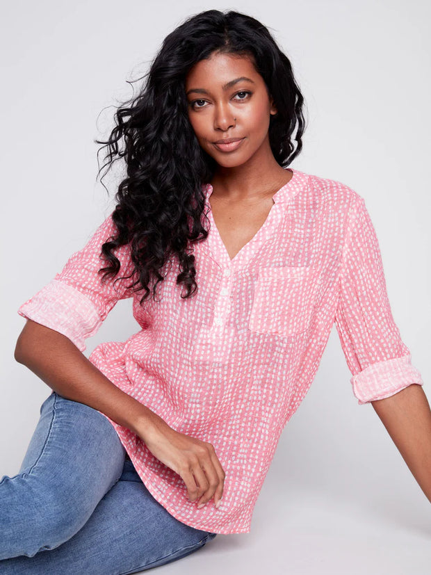 Charlie B Flamant Rose Cotton Polka Dot Shirt