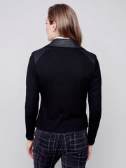 Charlie B Vintage Faux Leather and Rib Knit Jacket