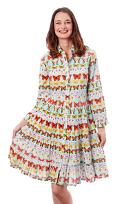 DEL RAY MULTI TIER DRESS TURQUOISE BUTTERFLIES