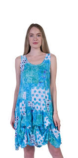 SHANA AQUA SLEEVELESS DRESS WITH HANKY HEMLINE