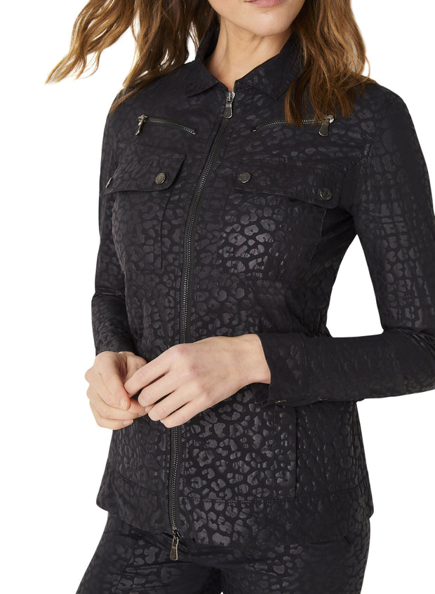 Cheetah Embrossed Madeline Zip-Front Cargo Jacket Style # AA0711P